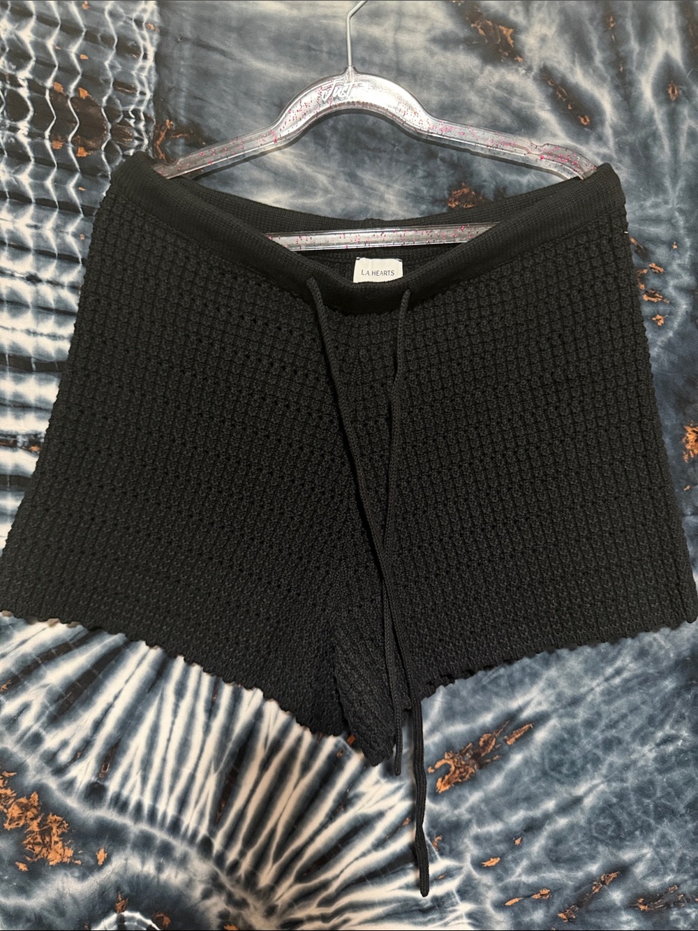 PacSun La Hearts Black Waffle Knit / Crochet Style Drawstring Women's Shorts